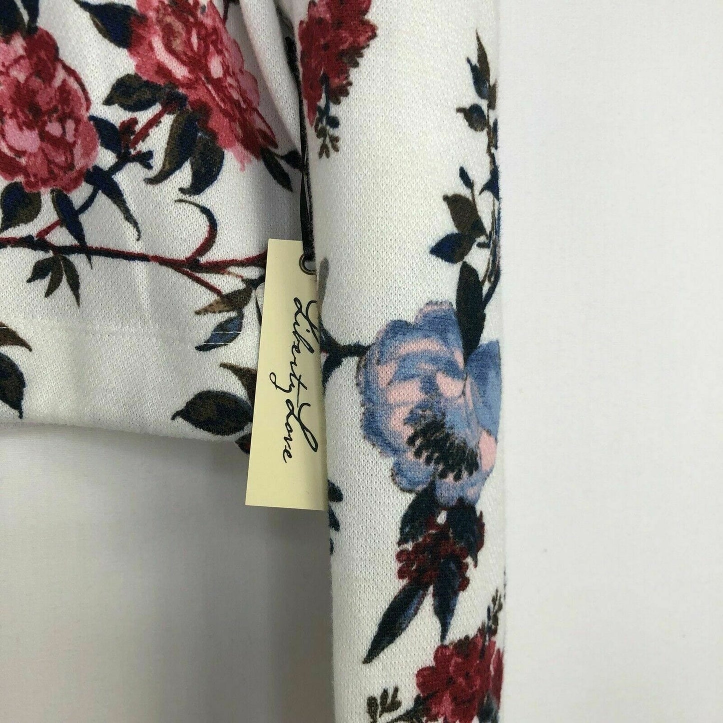 Liberty Love Women's White Floral Print Long Sleeve Crop Top - Drawstring Waist - Size L