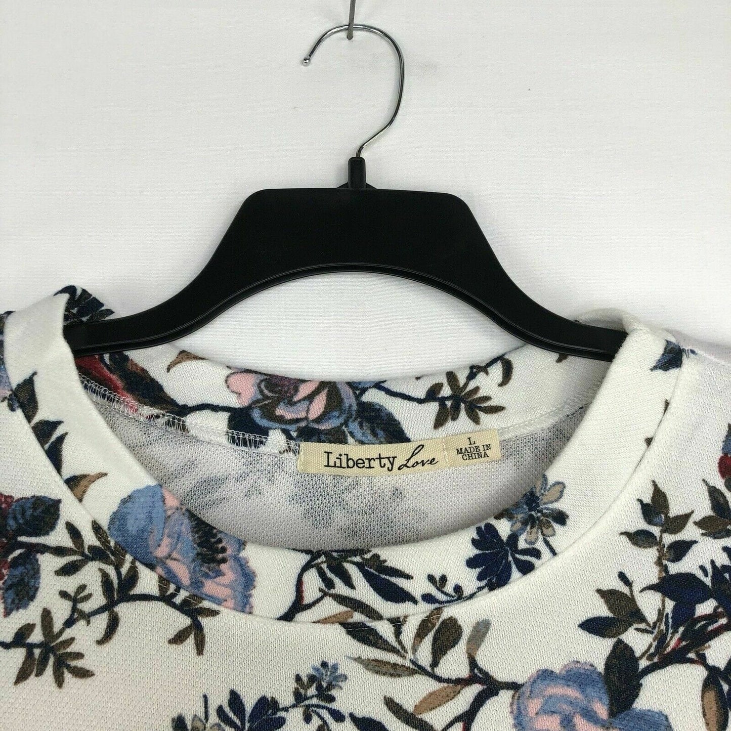 Liberty Love Women's White Floral Print Long Sleeve Crop Top - Drawstring Waist - Size L