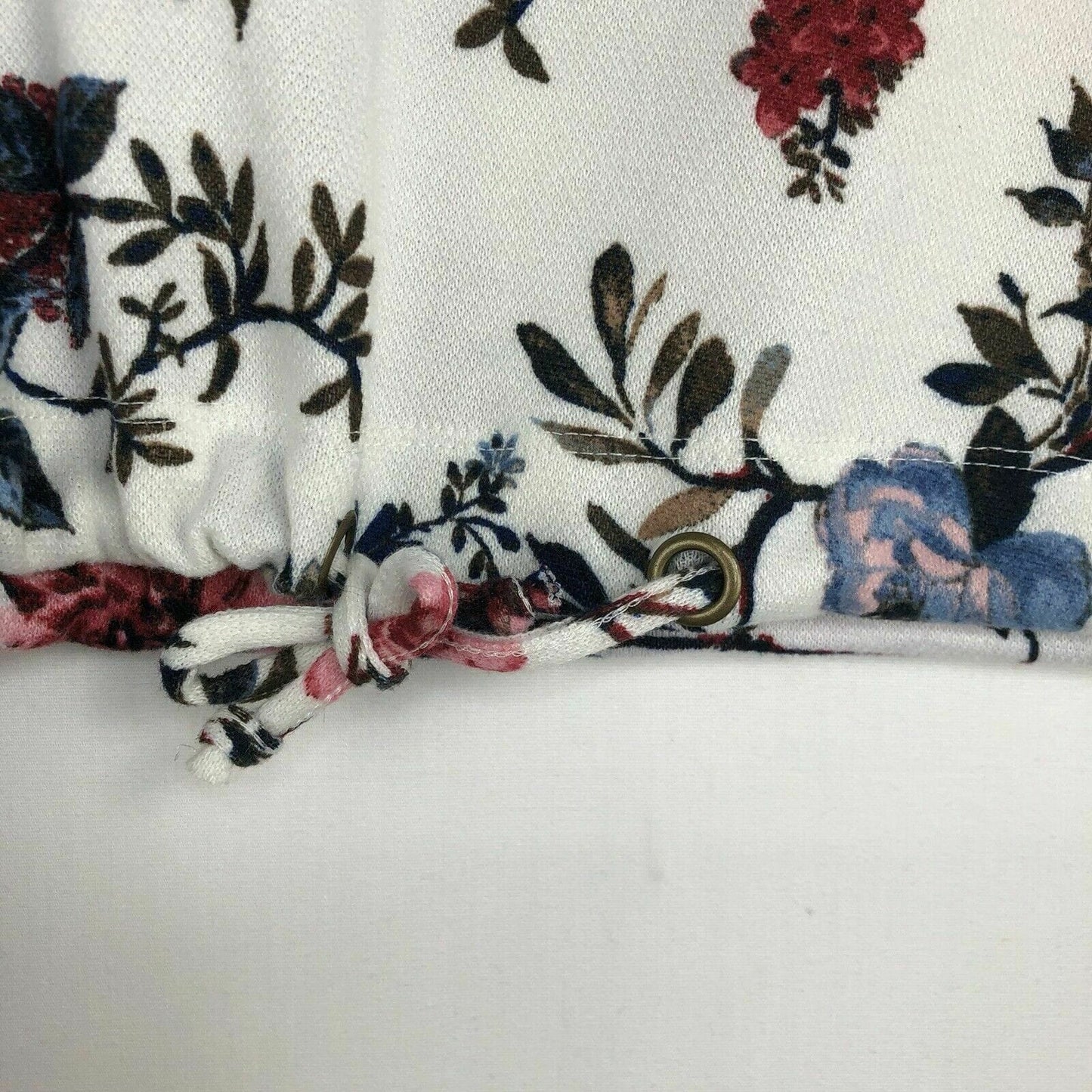 Liberty Love Women's White Floral Print Long Sleeve Crop Top - Drawstring Waist - Size L