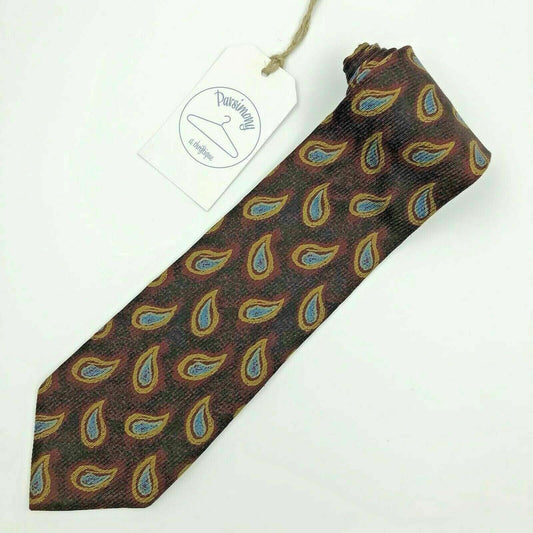 Stunning Ermenegildo Zegna Mens Necktie Gorgeous Maroon Blue Yellow Brush Paisley Silk