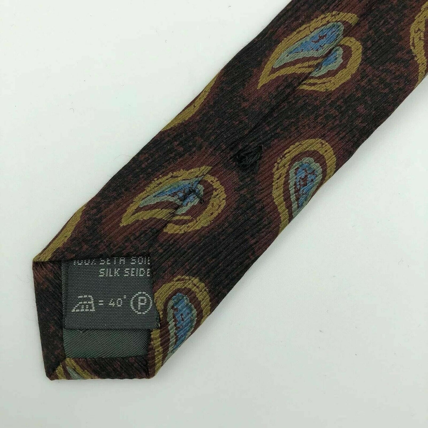 Stunning Ermenegildo Zegna Mens Necktie Gorgeous Maroon Blue Yellow Brush Paisley Silk