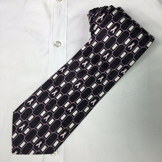 Stylish Susan G. Komen Mens Black W/ Pink Breast Cancer Awareness 100% Silk Necktie