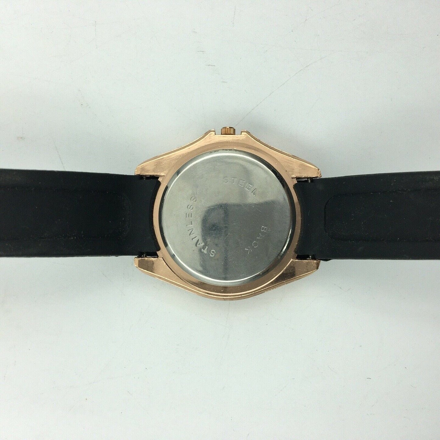 Stylish Qiang Mens Analog Watch Durable Gold Bezel Black Rubber Watchband