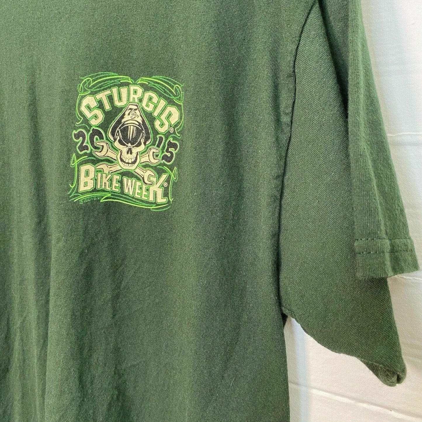 Sturgis Bike Week 2015 Mens Size L Green Graphic T-Shirt S/s 75 years