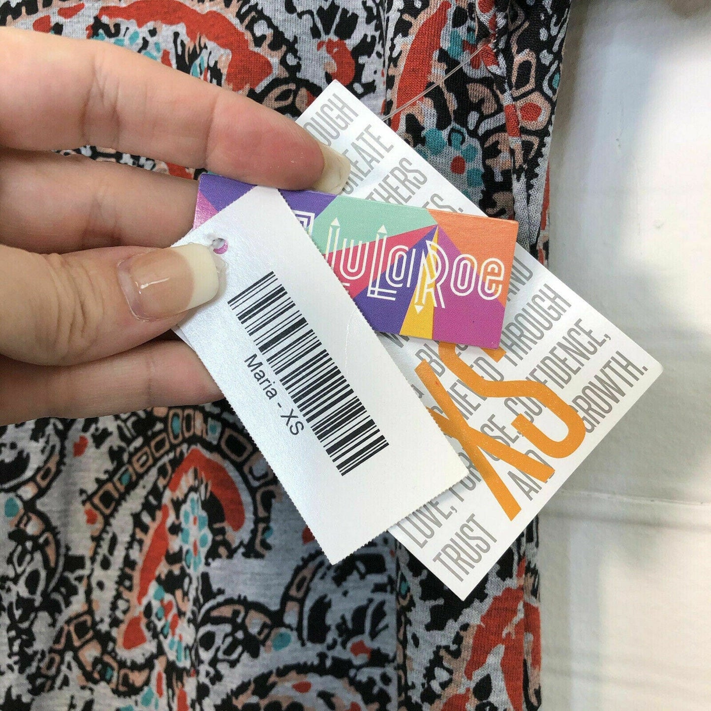 LuLaRoe Womens Maria Maxi Dress | XS (2-4) | Gray Paisley Print | Orange/Black/Teal Accents | NWT
