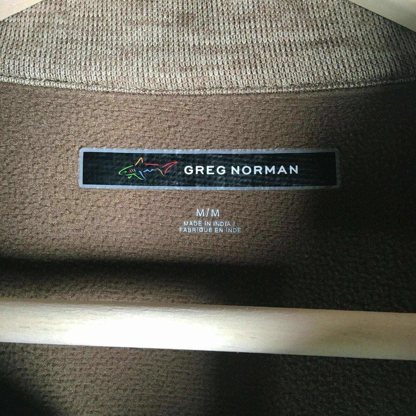 Greg Norman Men's Light Brown 1/4 Button Pullover Fleece Sweater with Arm Pocket - Size M - Pre-Owned