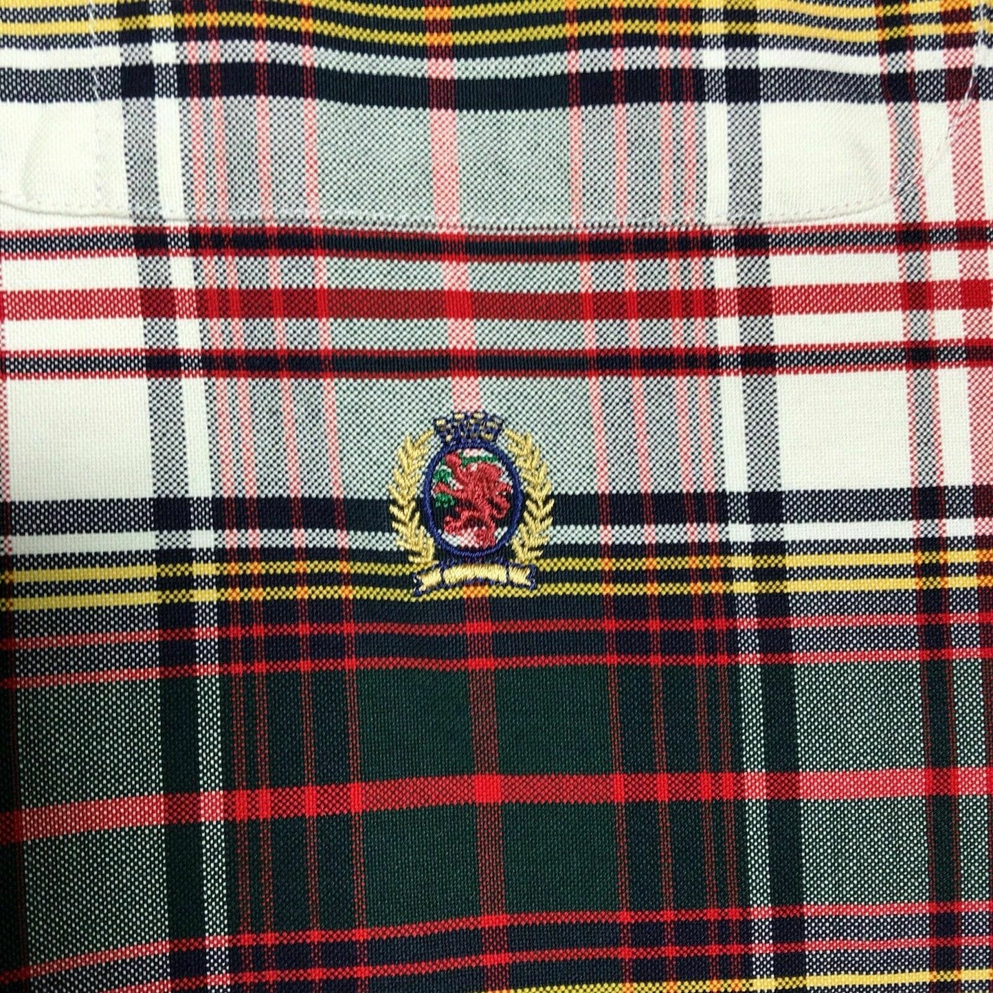 Tommy Hilfiger Men's Red and Green Plaid Long Sleeve Button-Down Shirt - Size L - 100% Cotton