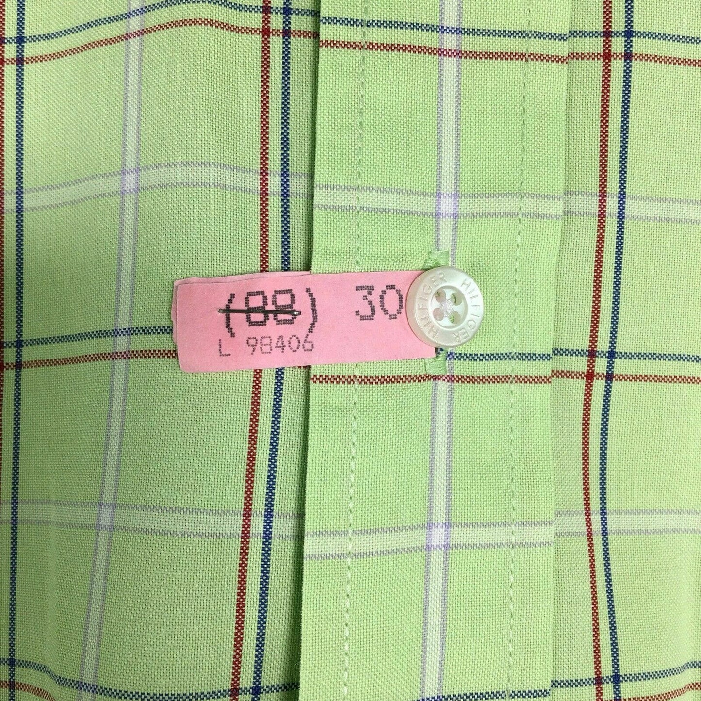 Tommy Hilfiger Men's Green Plaid Short Sleeve Button-Down Shirt - Size L - 100% Cotton
