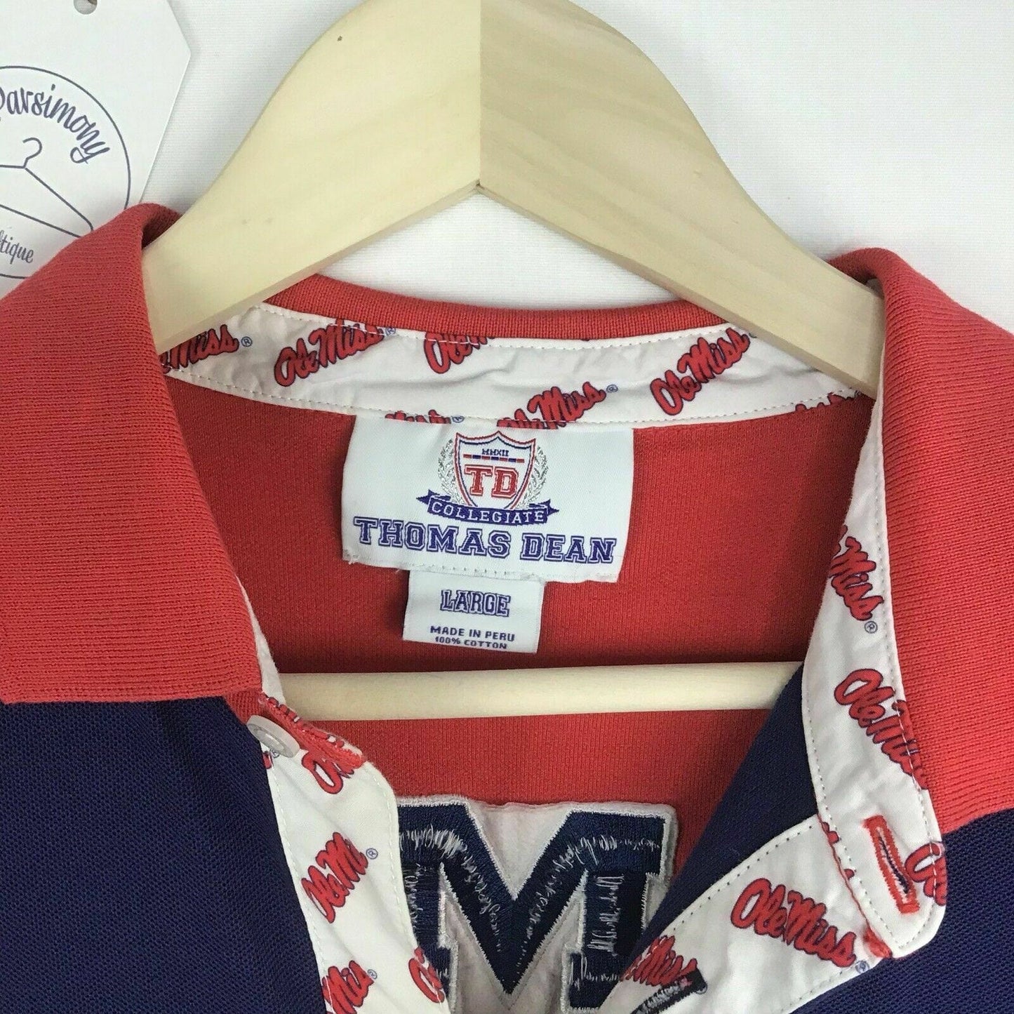 Thomas Dean Collegiate Men's Ole Miss Polo Golf Shirt - Blue & Orange - Size L