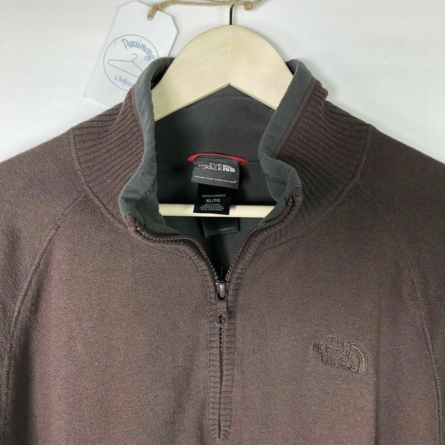The North Face Mens Size XL Brown 1/4 Zip Lined Pullover Sweater L/s