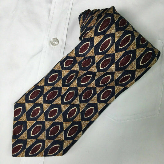VTG Vito Rufolo Mens Navy/Maroon/Gold Geometric Pattern 100% Silk Neck Tie 58”