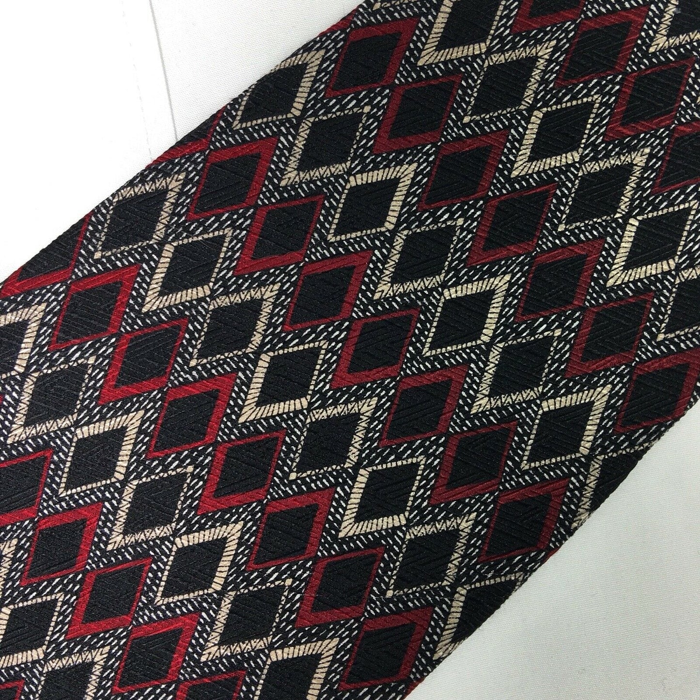 Venanzi Mens Black W/ Red & Tan Diamond Pattern Print 100% Silk Neck Tie