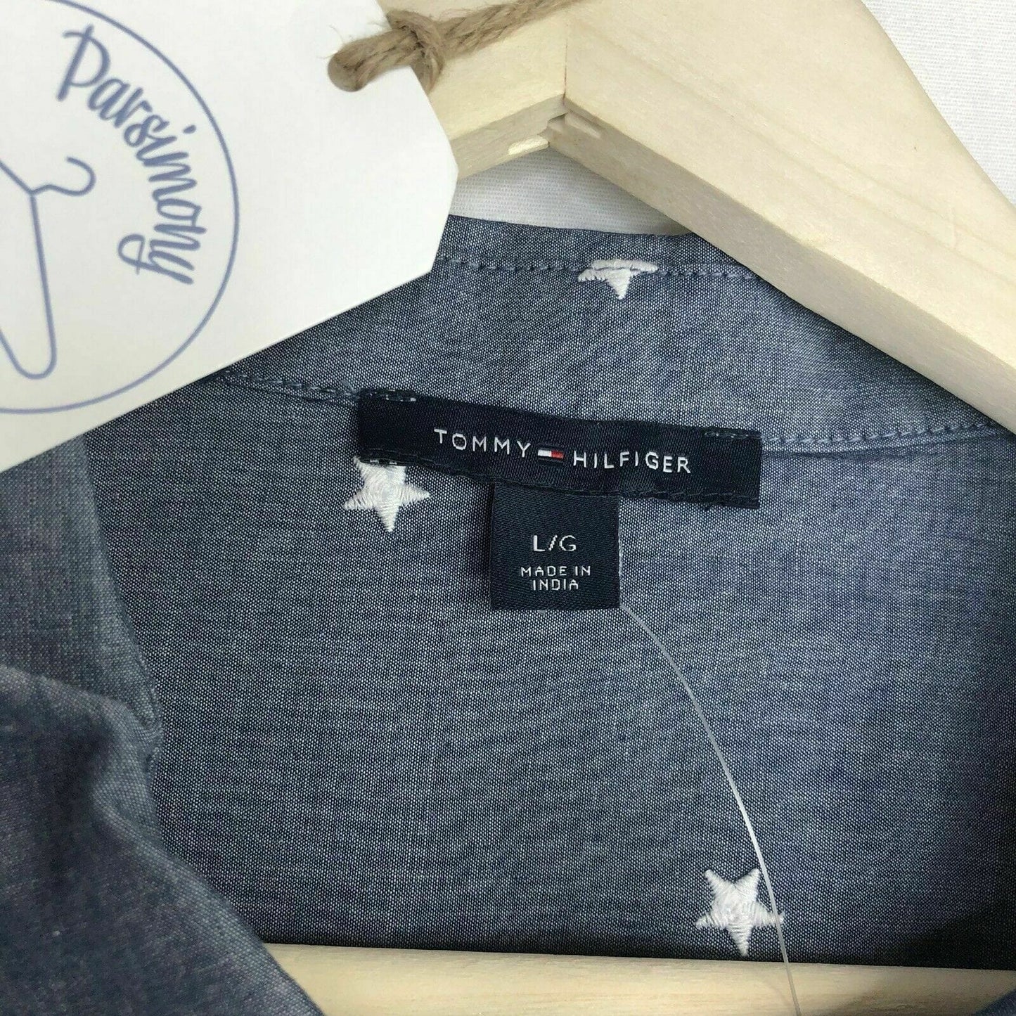 Tommy Hilfiger Women's Blue Star-Patterned Long Sleeve Button-Up Shirt - Size L