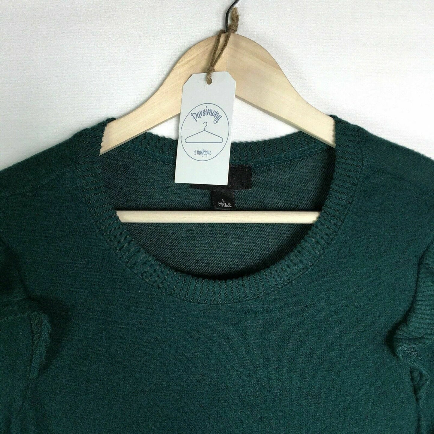 Iz Byer Women's Hunter Green Long Sleeve Shoulder Ruffle Sweater Dress - Size L - New with Tags