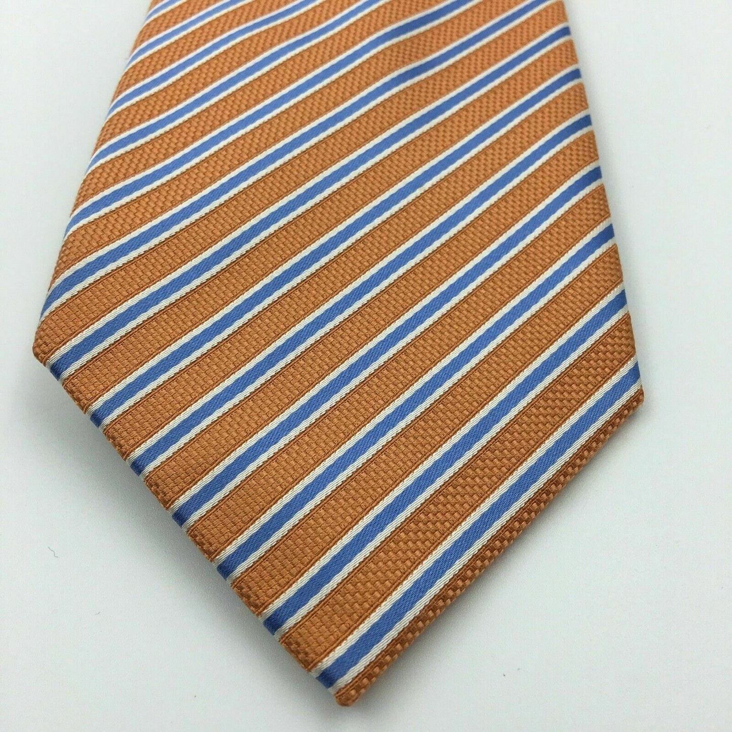 Tasso Elba Spa Mens Pastel Orange And Blue Striped 100% Silk 58” Necktie