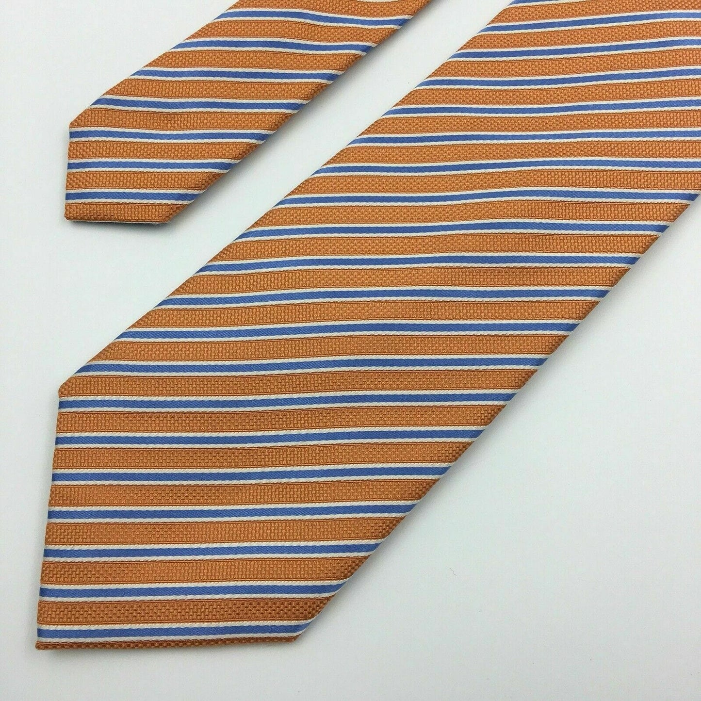 Tasso Elba Spa Mens Pastel Orange And Blue Striped 100% Silk 58” Necktie