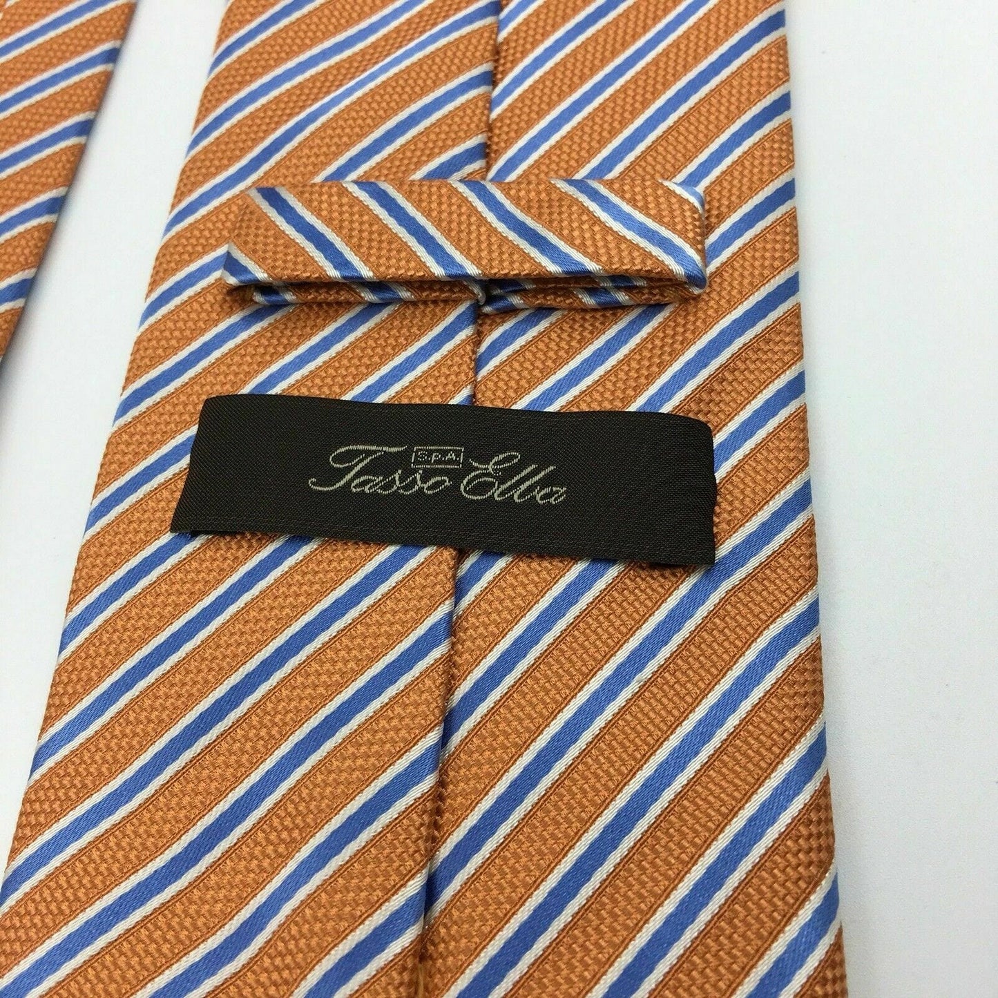 Tasso Elba Spa Mens Pastel Orange And Blue Striped 100% Silk 58” Necktie