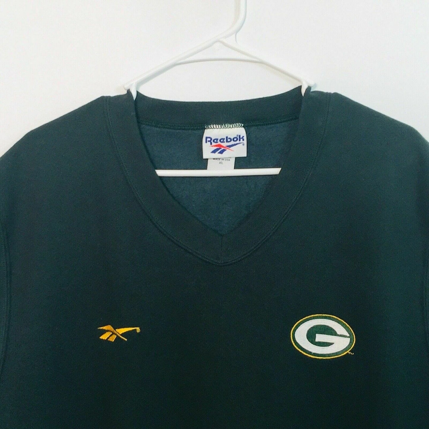 Vintage Reebok Green Bay Packers V-Neck Sweater Vest - Embroidered Logo - Size XL - Made in USA