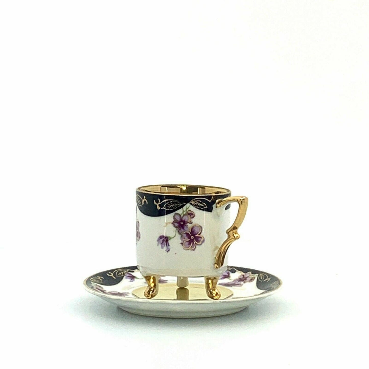 Lefton China Sweet Violets Vintage Hand Painted Porcelain Cup & Saucer Set
