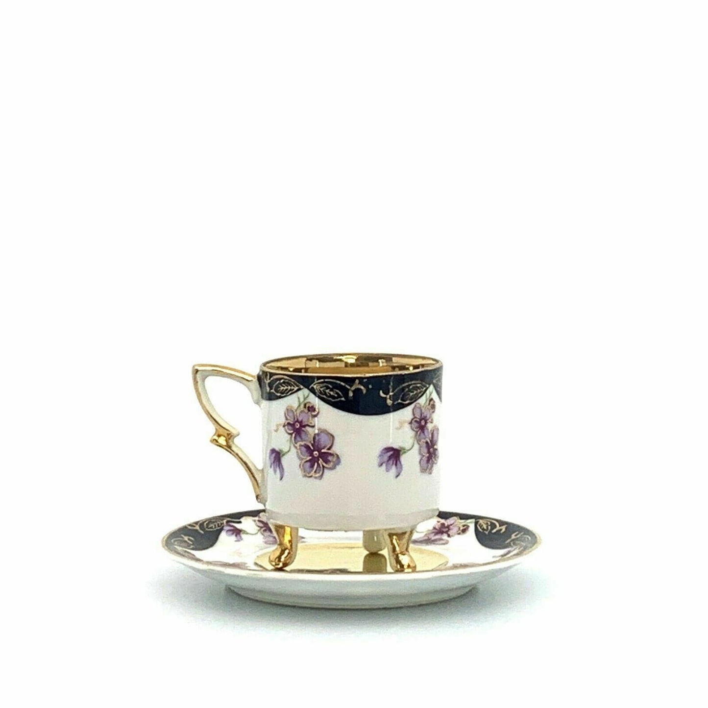 Lefton China Sweet Violets Vintage Hand Painted Porcelain Cup & Saucer Set