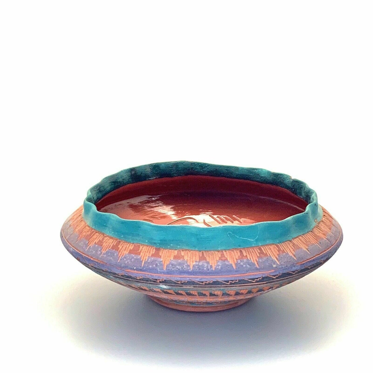Navajo Pottery Anna Tsosie Signed Bowl Terra Cotta Hand Etched - Large 10”