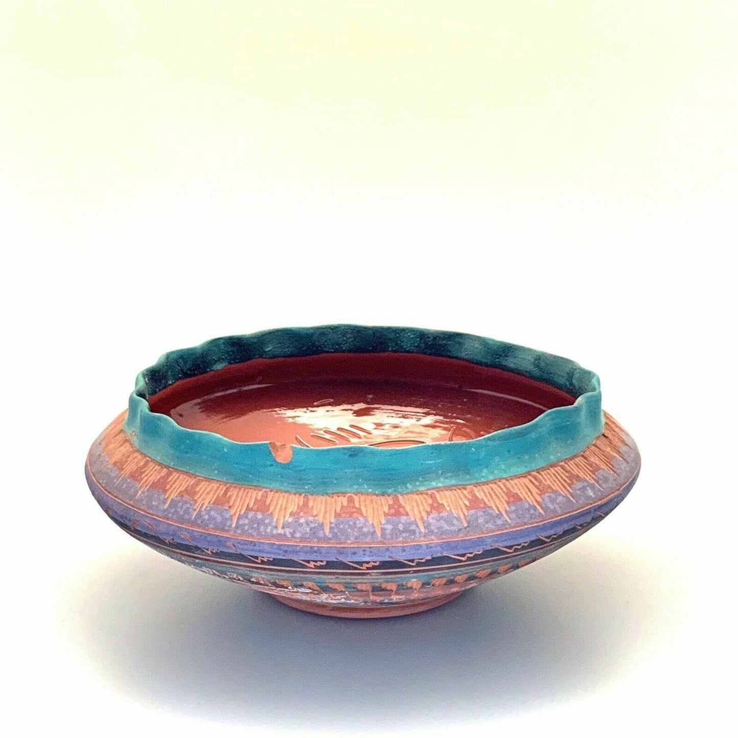 Navajo Pottery Anna Tsosie Signed Bowl Terra Cotta Hand Etched - Large 10”