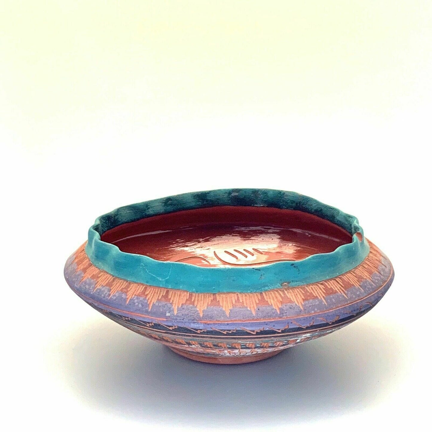 Navajo Pottery Anna Tsosie Signed Bowl Terra Cotta Hand Etched - Large 10”