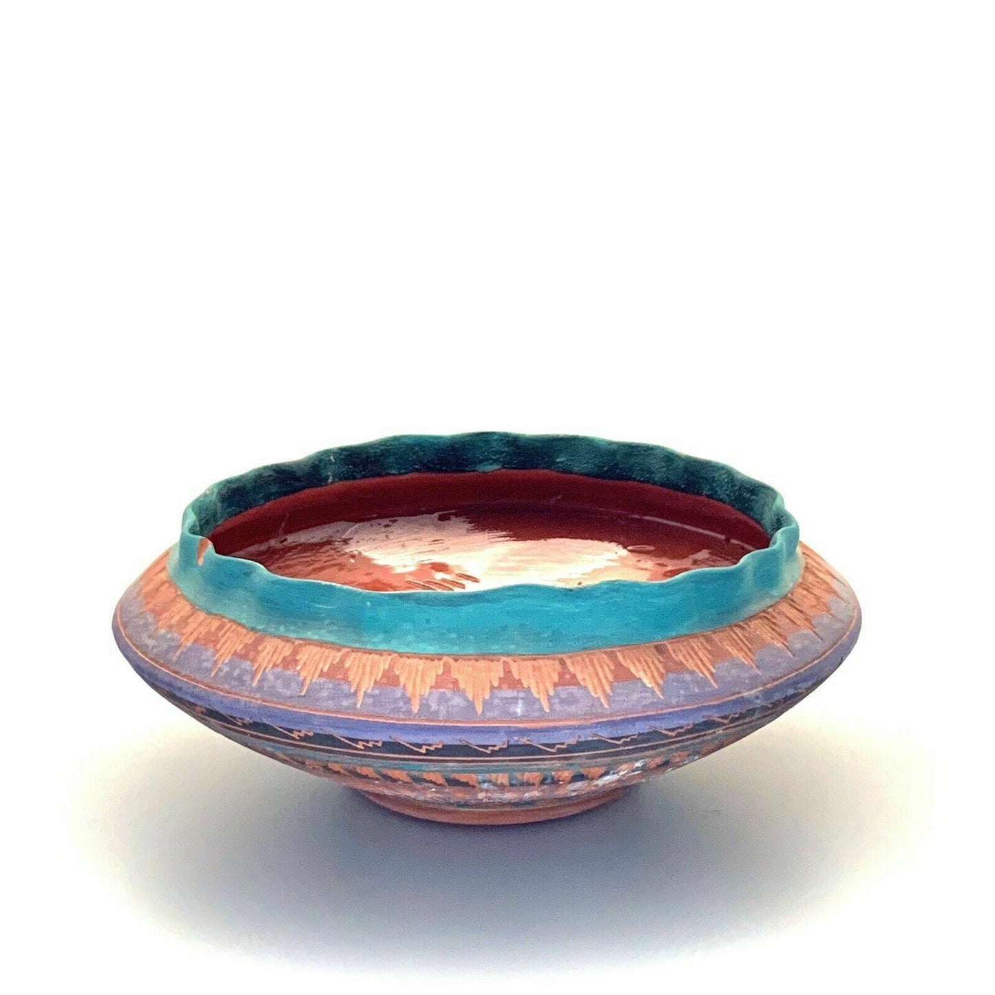 Navajo Pottery Anna Tsosie Signed Bowl Terra Cotta Hand Etched - Large 10”