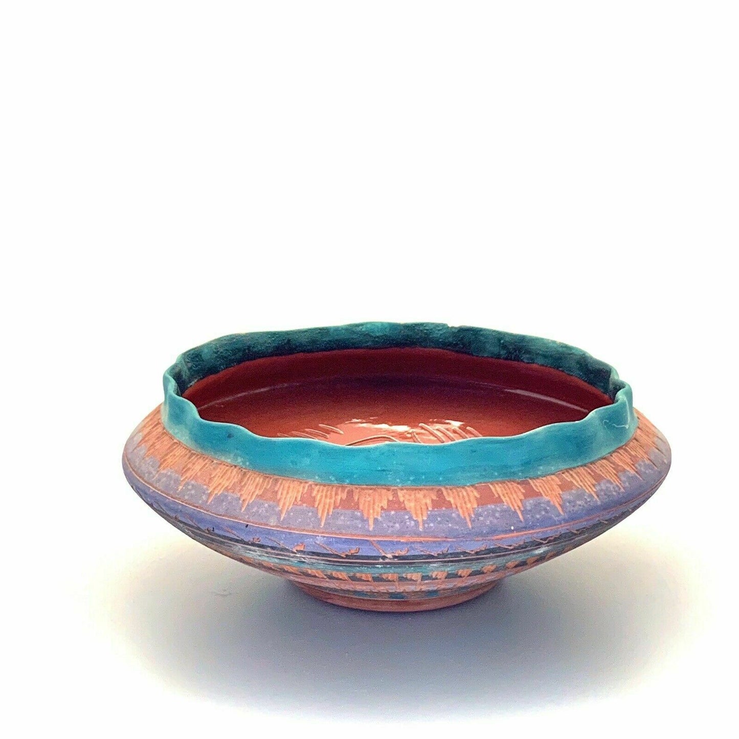 Navajo Pottery Anna Tsosie Signed Bowl Terra Cotta Hand Etched - Large 10”