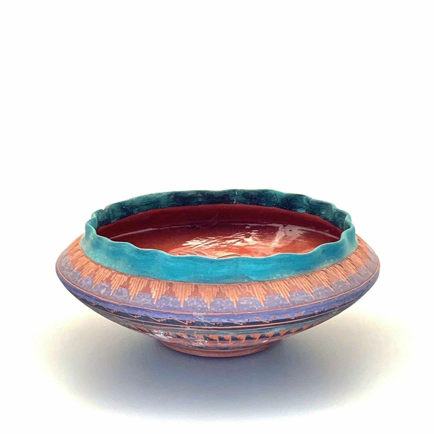 Navajo Pottery Anna Tsosie Signed Bowl Terra Cotta Hand Etched - Large 10”