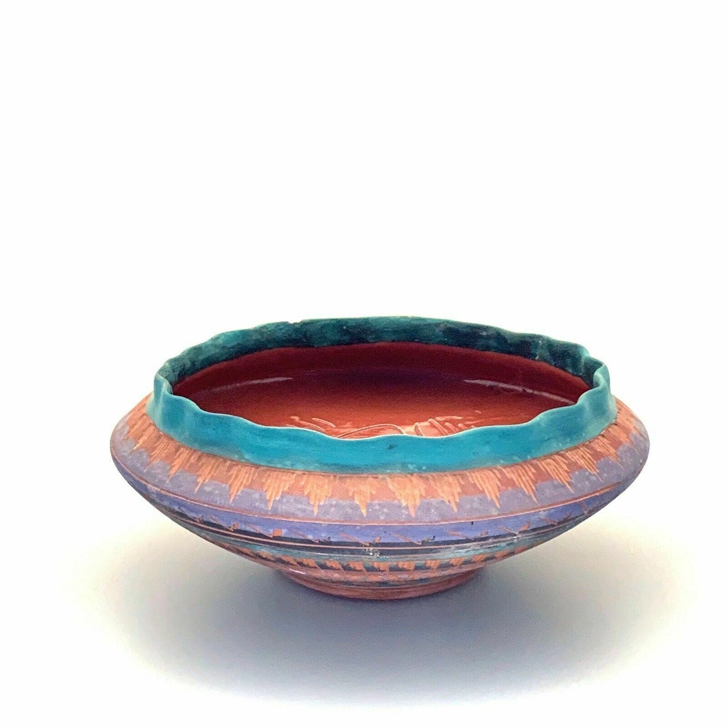 Navajo Pottery Anna Tsosie Signed Bowl Terra Cotta Hand Etched - Large 10”