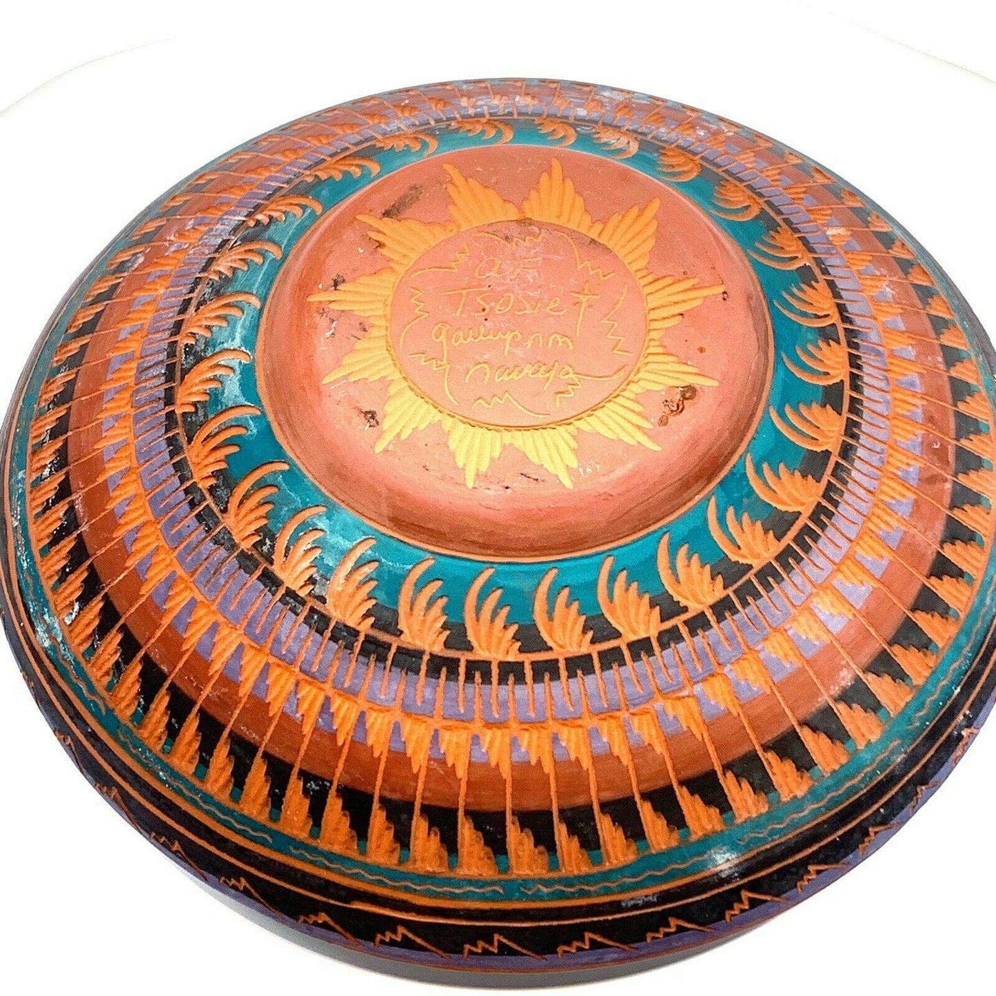 Navajo Pottery Anna Tsosie Signed Bowl Terra Cotta Hand Etched - Large 10”