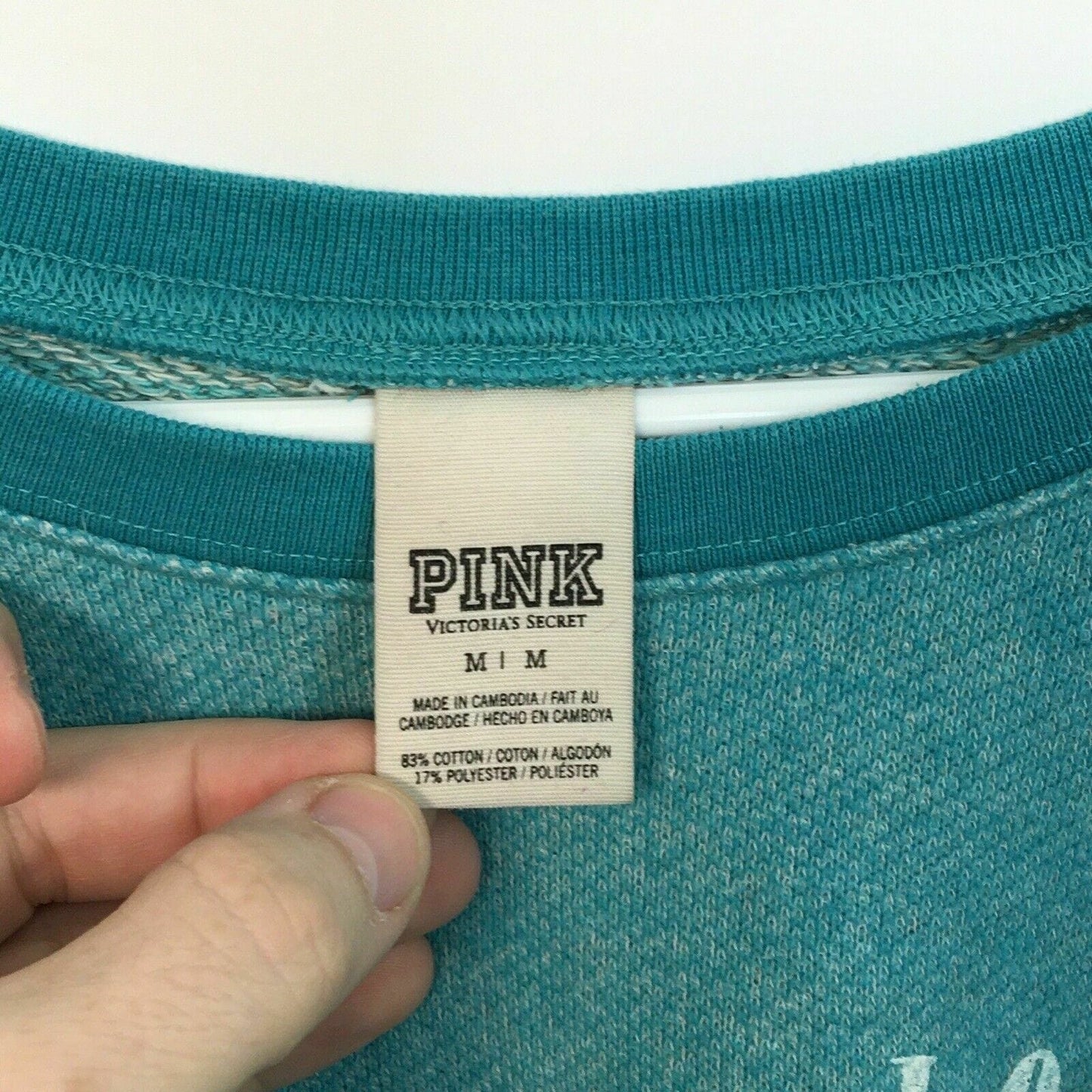 PINK by Victoria's Secret Women's Teal Green Pullover Sweatshirt - Long Sleeve - Size M