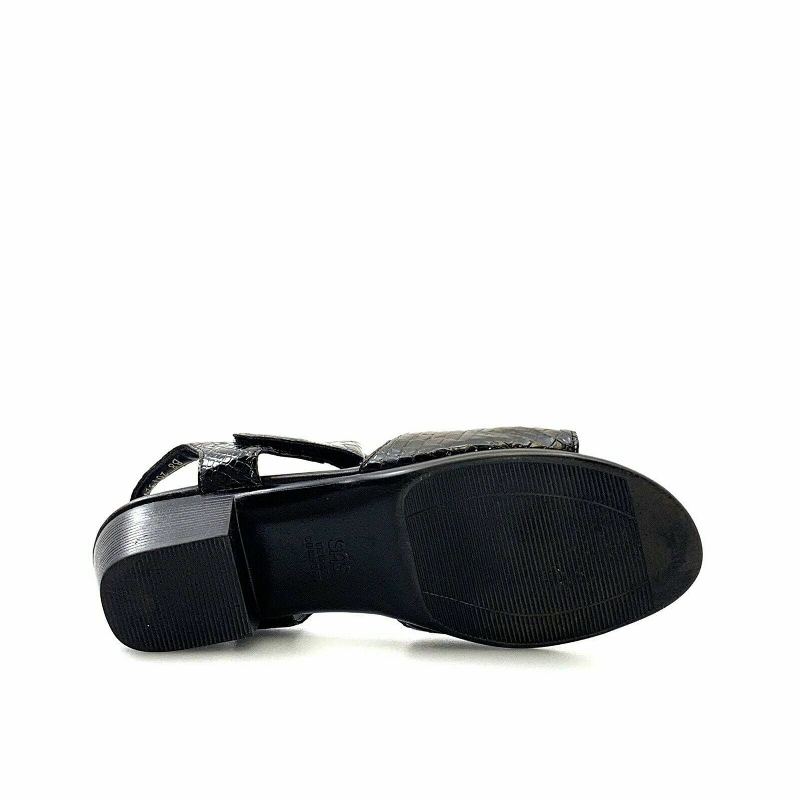SAS Womens Patent Leather Sandals Shoes, Black Snakeskin - Size 9.5M - parsimonyshoppes