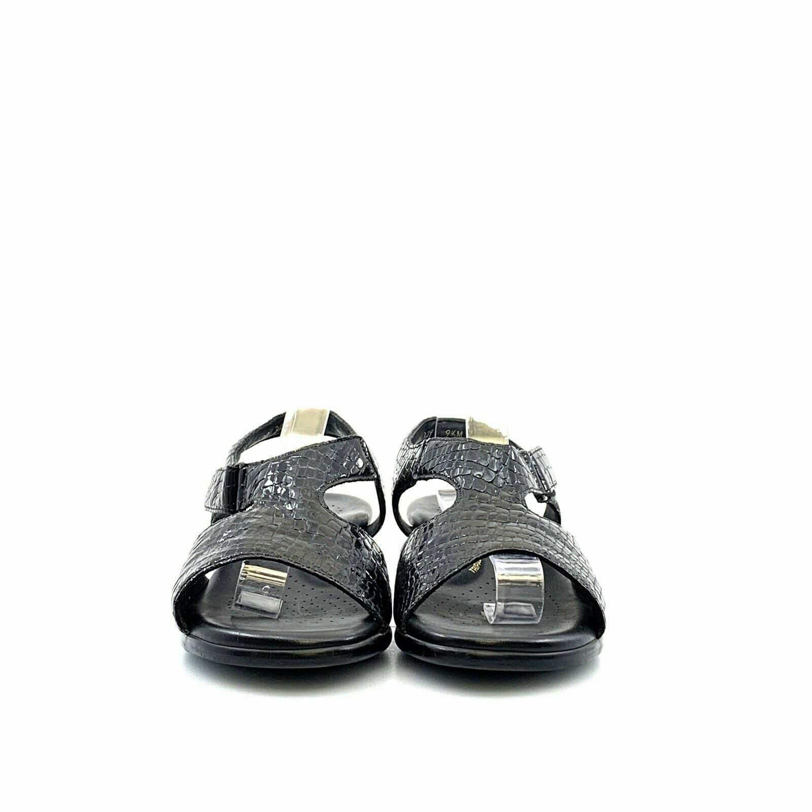 SAS Womens Patent Leather Sandals Shoes, Black Snakeskin - Size 9.5M - parsimonyshoppes