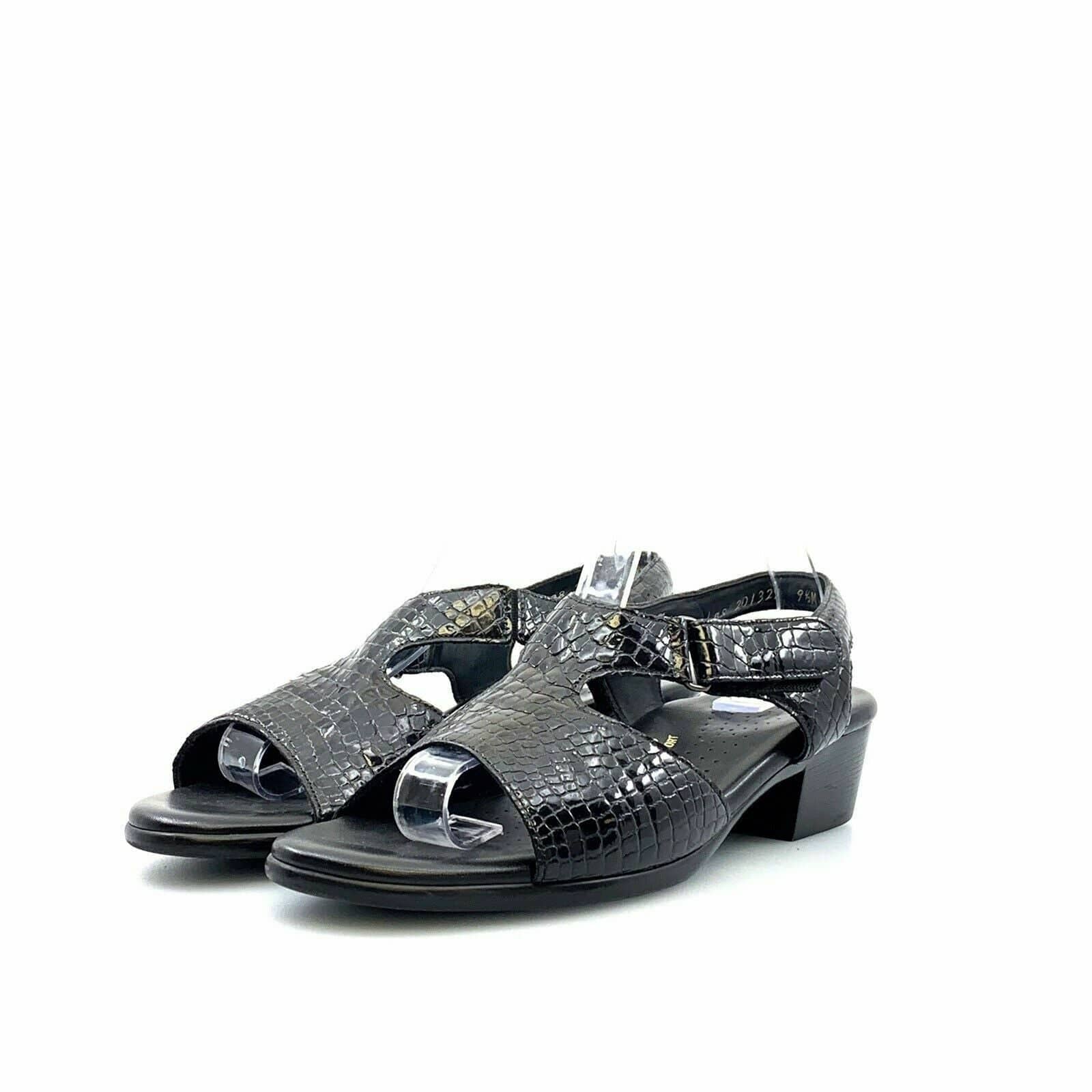 SAS Womens Patent Leather Sandals Shoes, Black Snakeskin - Size 9.5M - parsimonyshoppes