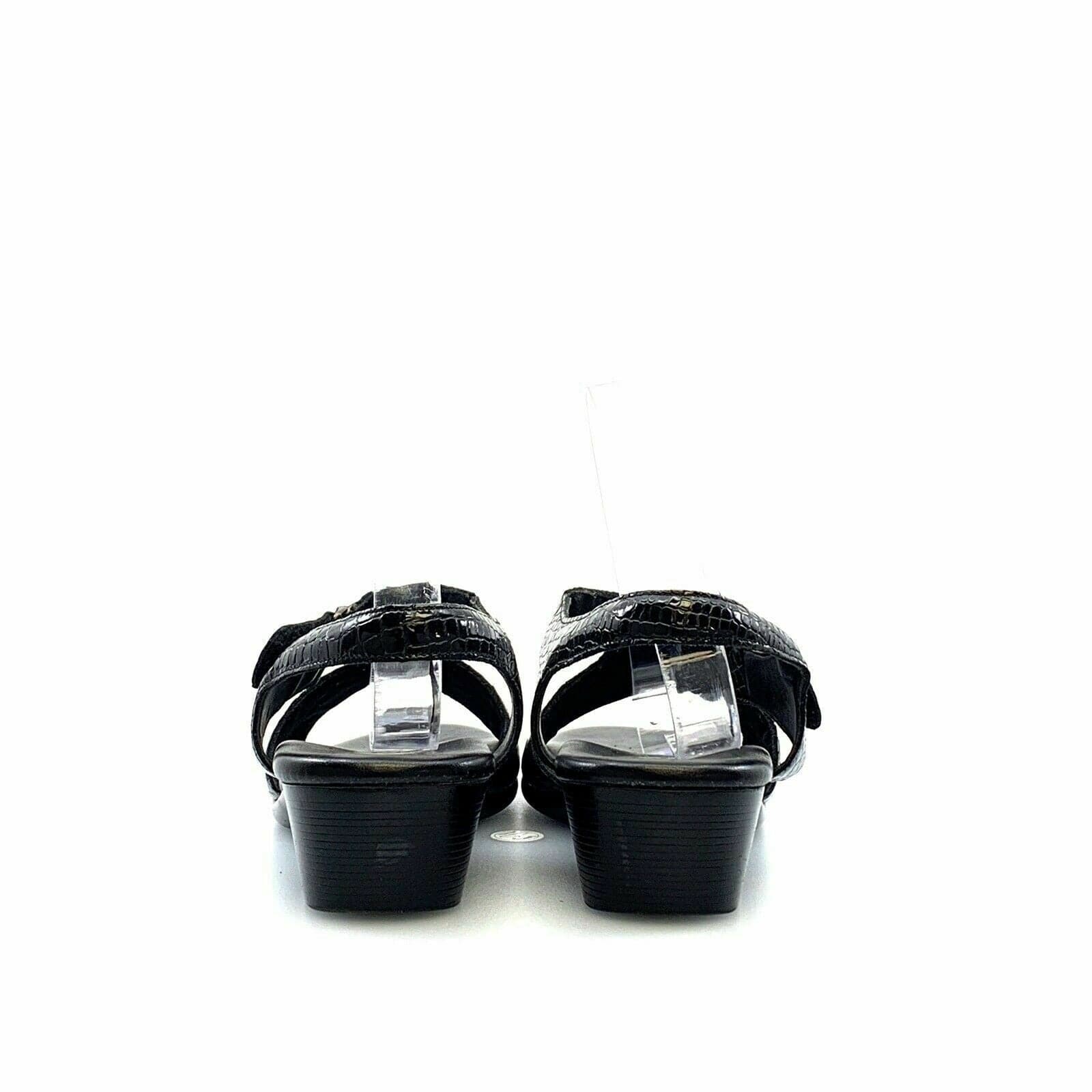 SAS Womens Patent Leather Sandals Shoes, Black Snakeskin - Size 9.5M - parsimonyshoppes