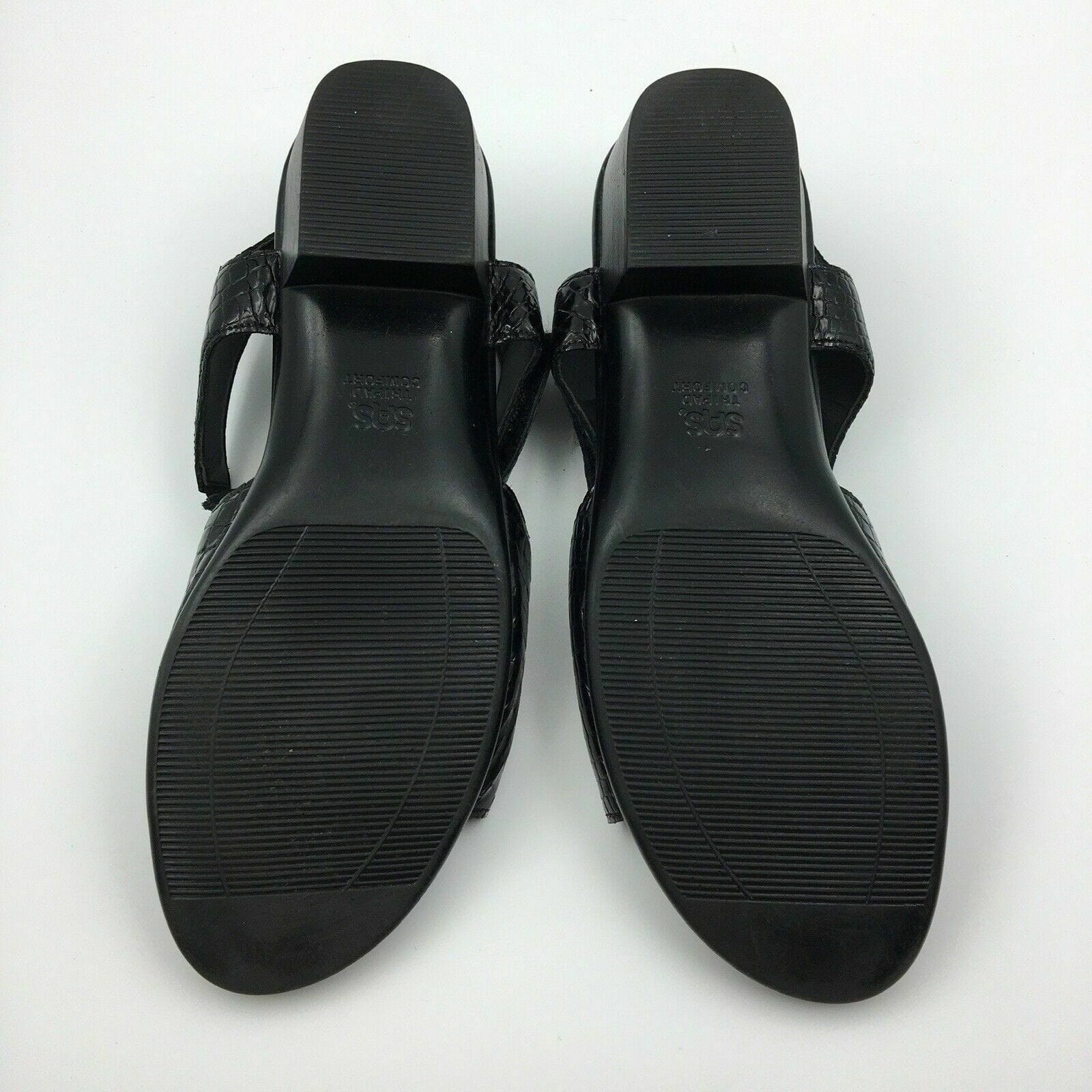 SAS Womens Patent Leather Sandals Shoes, Black Snakeskin - Size 9.5M - parsimonyshoppes