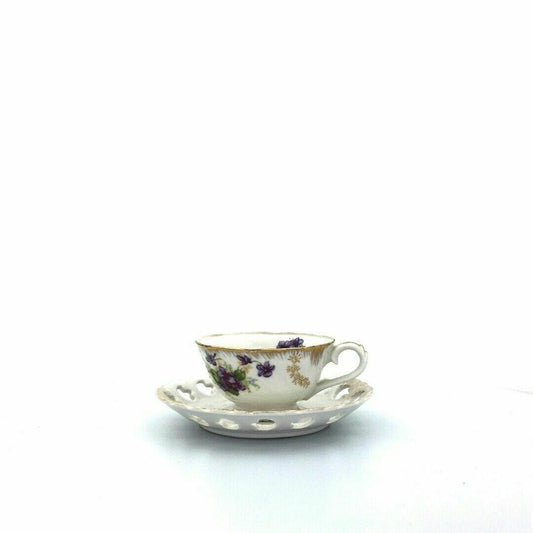 Lefton China Sweet Violets Vintage Hand Painted Porcelain Cup & Saucer Set EUC - parsimonyshoppes