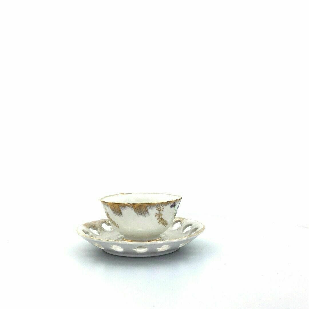 Lefton China Sweet Violets Vintage Hand Painted Porcelain Cup & Saucer Set EUC - parsimonyshoppes