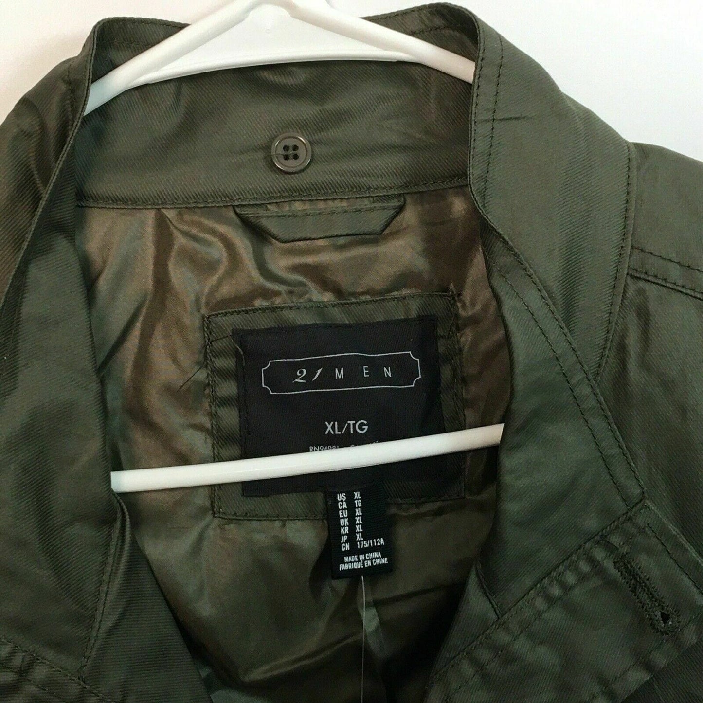 21 Men Military Jacket Size XL Olive Green Button Up Zipper Expansion - parsimonyshoppes
