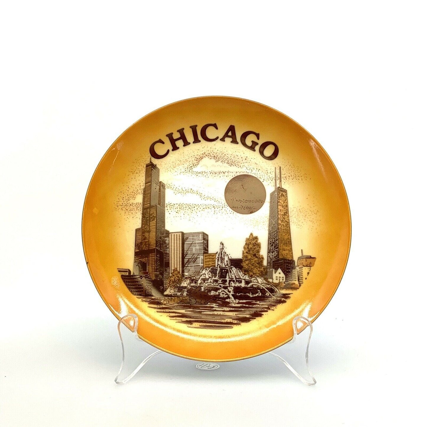 City Of Chicago Souvenir Collectible Plate, Yellow - 9” - parsimonyshoppes