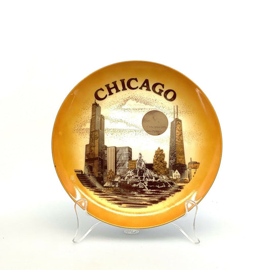 City Of Chicago Souvenir Collectible Plate, Yellow - 9” - parsimonyshoppes