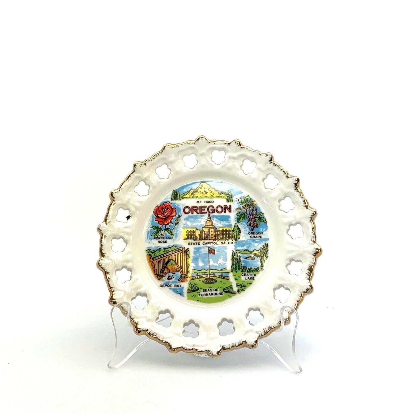 State Of Oregon Souvenir Collectible Plate, White - 9” - parsimonyshoppes