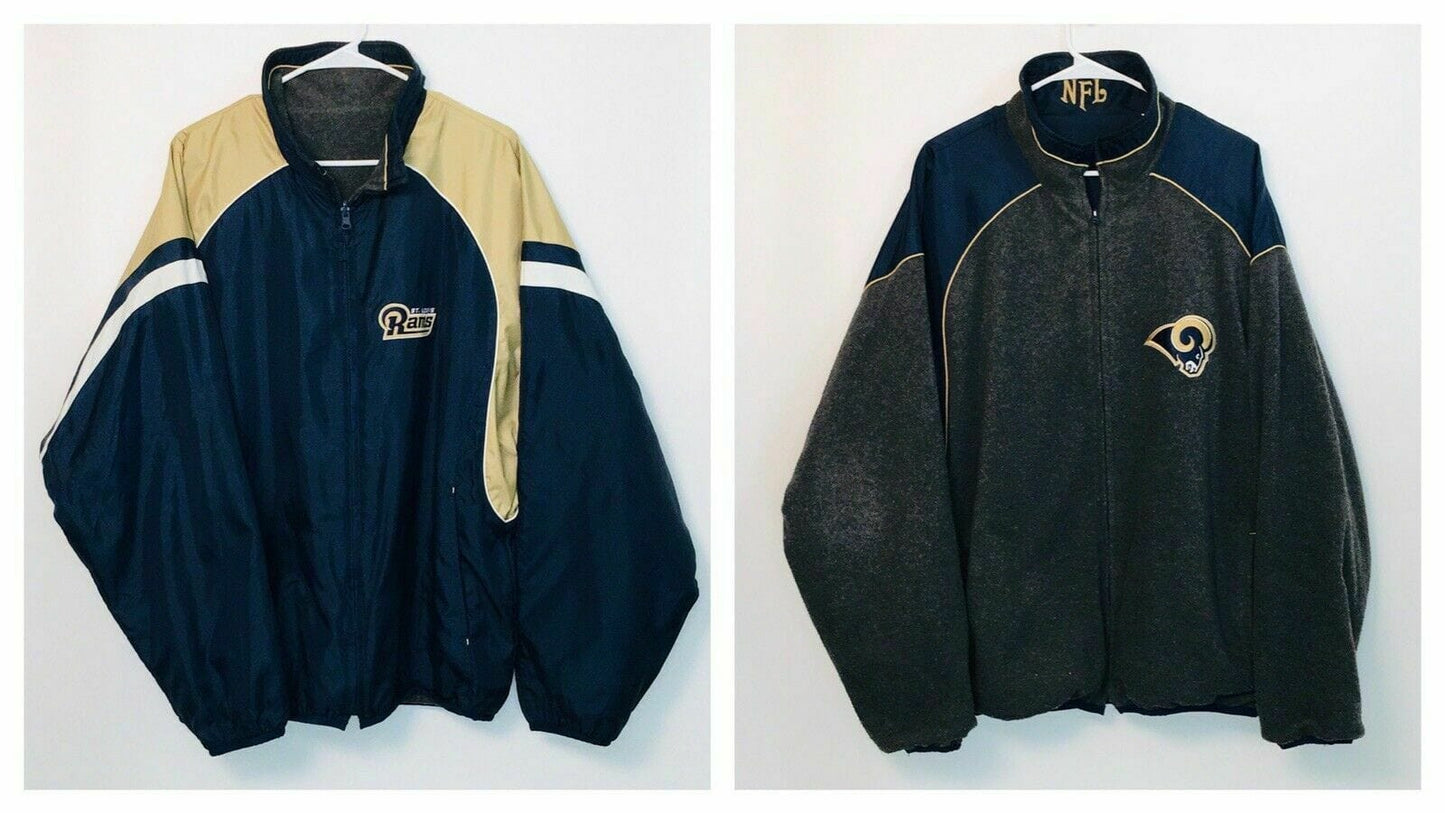 St Louis Rams Mens Reversible Stadium Jacket Size XL Blue Gold Logo Embroidered - parsimonyshoppes