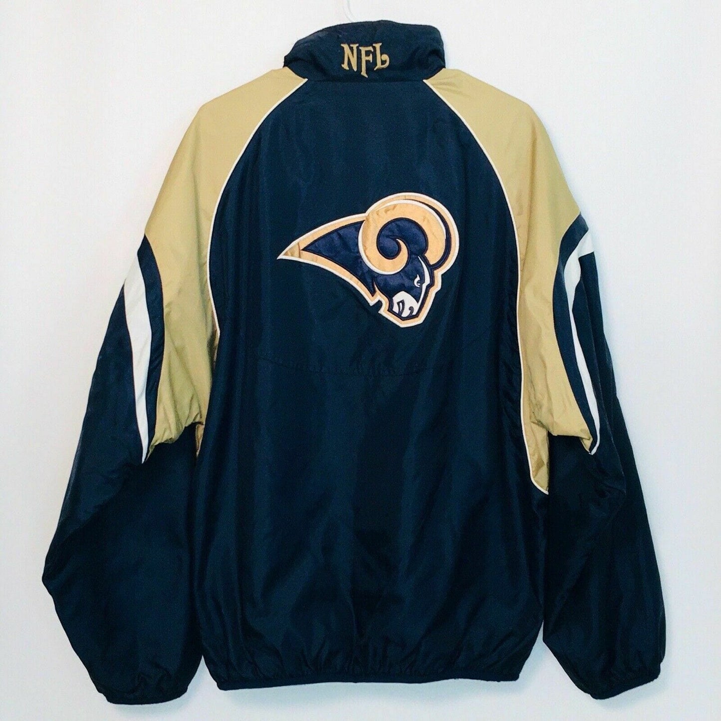 St Louis Rams Mens Reversible Stadium Jacket Size XL Blue Gold Logo Embroidered - parsimonyshoppes
