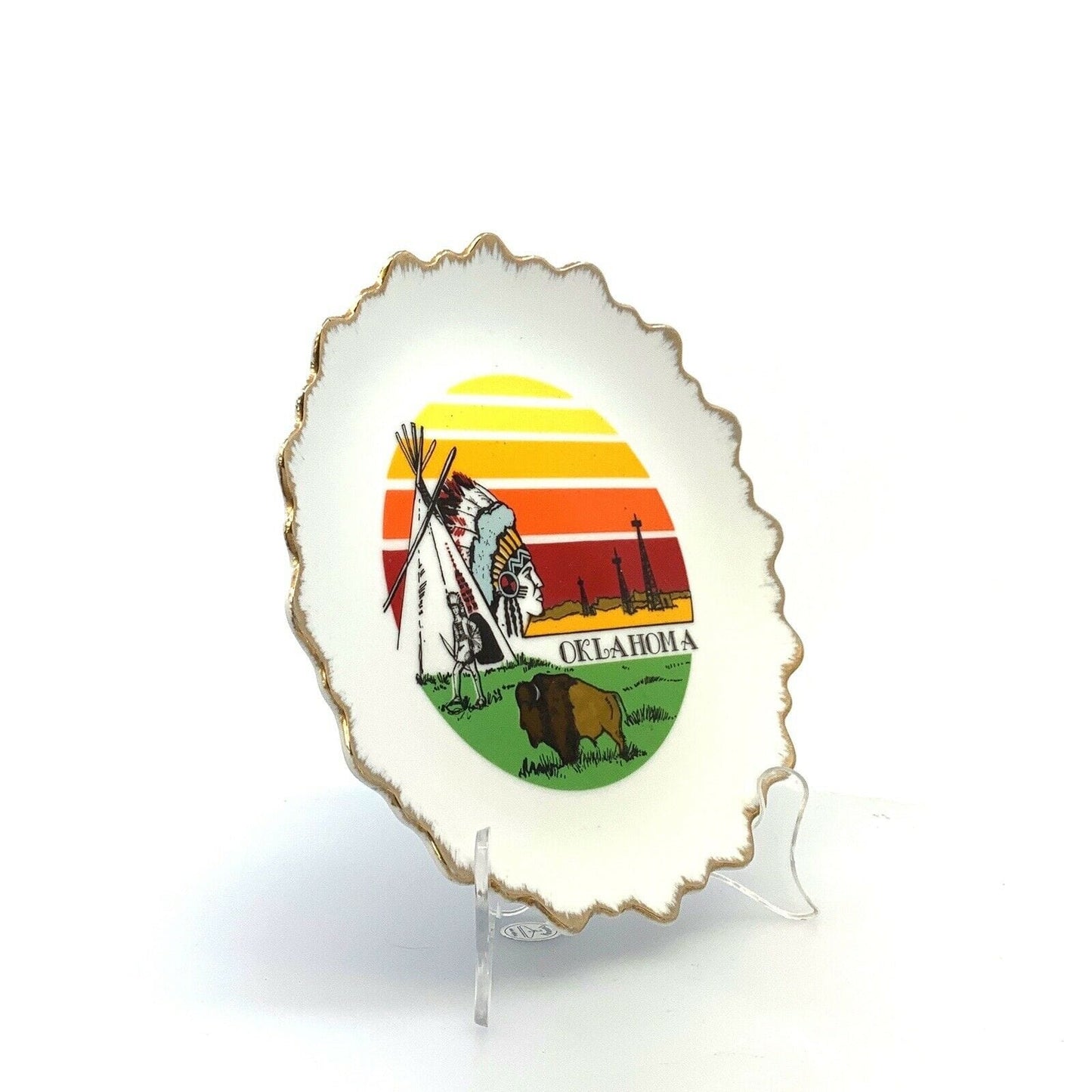 State Of Oklahoma Souvenir Collectible Plate, White - 9” - parsimonyshoppes