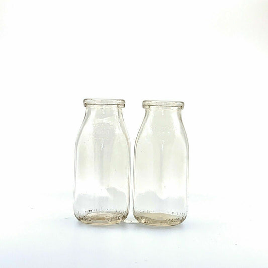 Duraglas Meadow Gold Milk Bottles (set Of 2) 1/2pt Owens Illinois Glass Company - parsimonyshoppes