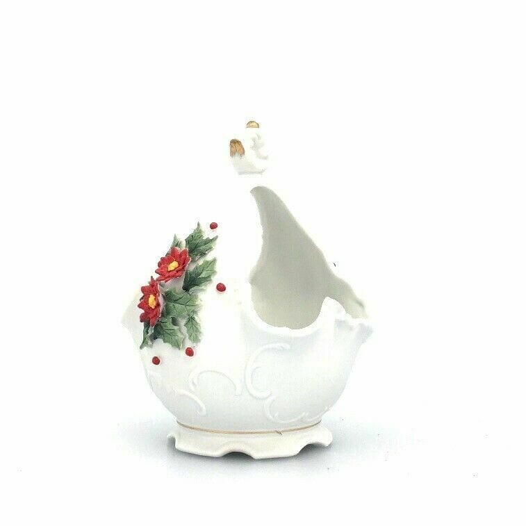 Lefton Vintage Hand Painted Porcelain Holly Votive Candle Holder, White - parsimonyshoppes