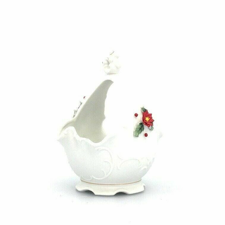 Lefton Vintage Hand Painted Porcelain Holly Votive Candle Holder, White - parsimonyshoppes